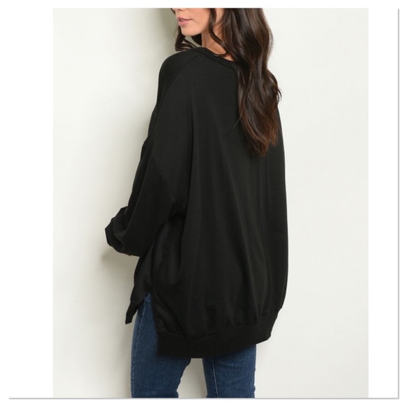 Black Oversized Scoop Neck Long Sleeve Top - Picture 3 of 3